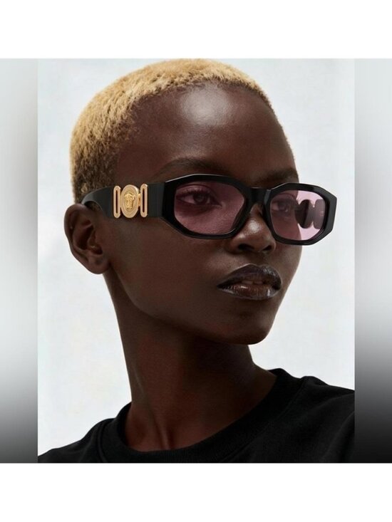 New Versace Women’s Black Frame Sunglasses with Pink Lenses and Gold Accents main image 7